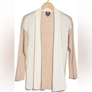 Bobeau Open Front Waffle Knit Cardigan Small Oatmeal/Ivory